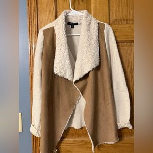 Romeo + Juliet Couture Sherpa and Faux Suede Sweater Cardigan